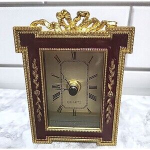 Vtg Quartz Shadow Box Desk Mantel 4x4" Clock Decoration Romantic Gilded Works